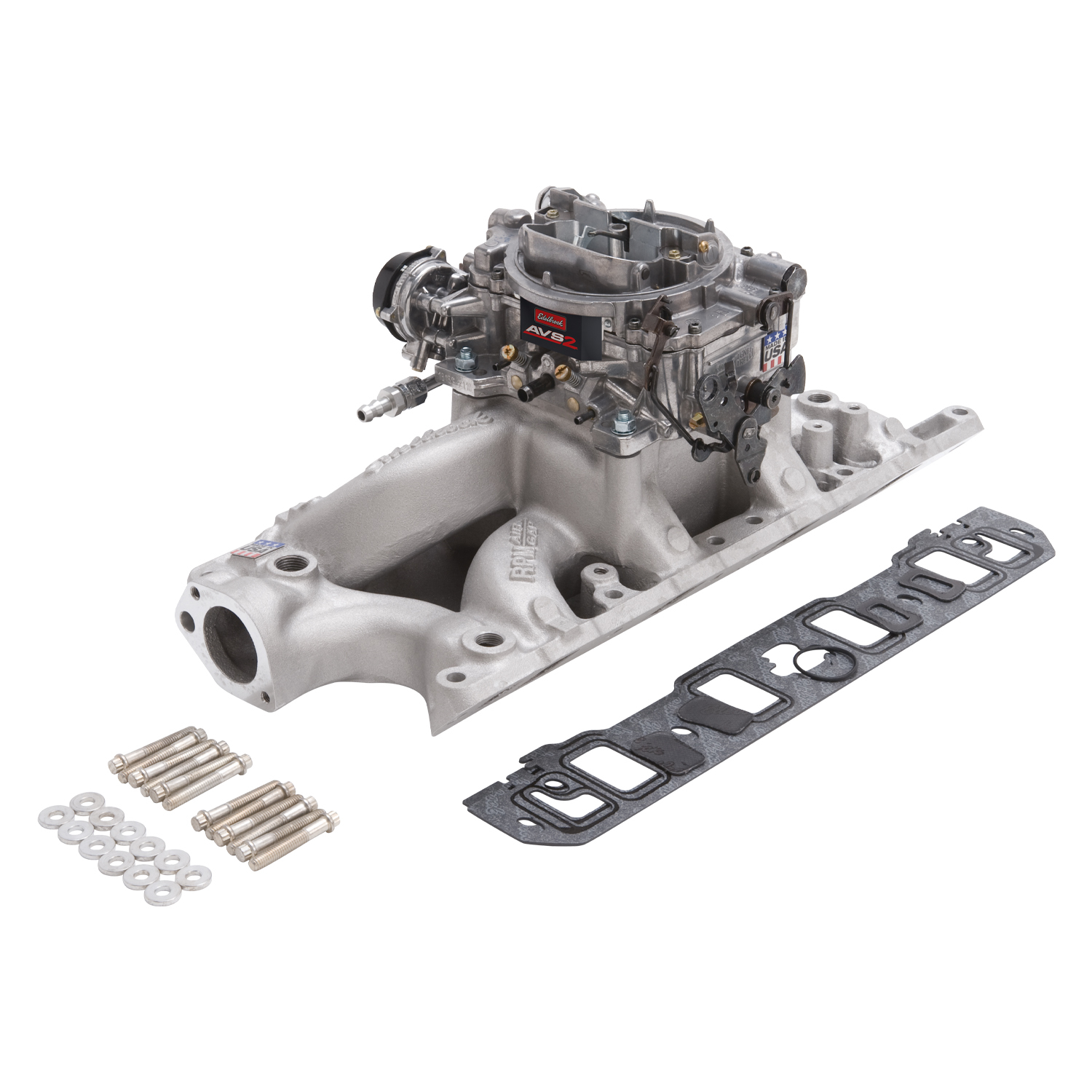 Edelbrock, Intake manifold, Carburetor, Thunder Series, AVS, carb gasket,  Bolt Kit, Carb Studs, Throttle linkage, Fuel Line, Fuel, Gas, Induction  kit, - Edelbrock
