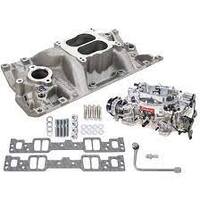 Edelbrock, Intake manifold, Carburetor, Thunder Series, AVS, carb gasket, Bolt Kit, Carb Studs, Throttle linkage, Fuel Line, Fuel, Gas, Induction kit,