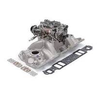 Edelbrock, Intake manifold, Carburetor, Thunder Series, AVS, carb gasket, Bolt Kit, Carb Studs, Throttle linkage, Fuel Line, Fuel, Gas, Induction kit,