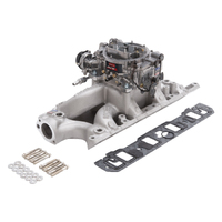 Edelbrock, Intake manifold, Carburetor, Thunder Series, AVS, carb gasket, Bolt Kit, Carb Studs, Throttle linkage, Fuel Line, Fuel, Gas, Induction kit,