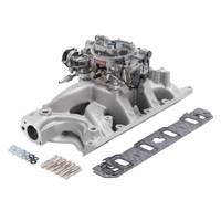 Edelbrock, Intake manifold, Carburetor, Thunder Series, AVS, carb gasket, Bolt Kit, Carb Studs, Throttle linkage, Fuel Line, Fuel, Gas, Induction kit,