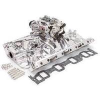 Edelbrock, Intake manifold, Carburetor, Thunder Series, AVS, carb gasket, Bolt Kit, Carb Studs, Throttle linkage, Fuel Line, Fuel, Gas, Induction kit,