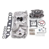 Edelbrock, Intake manifold, Carburetor, Thunder Series, AVS, carb gasket, Bolt Kit, Carb Studs, Throttle linkage, Fuel Line, Fuel, Gas, Induction kit,