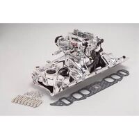 Edelbrock, Intake manifold, Carburetor, Thunder Series, AVS, carb gasket, Bolt Kit, Carb Studs, Throttle linkage, Fuel Line, Fuel, Gas, Induction kit,