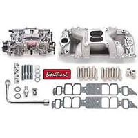 Edelbrock, Intake manifold, Carburetor, Thunder Series, AVS, carb gasket, Bolt Kit, Carb Studs, Throttle linkage, Fuel Line, Fuel, Gas, Induction kit,