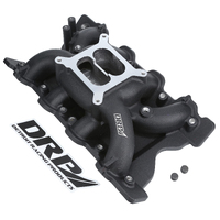 FORD 2V Cleveland 351C Intake Inlet Manifold Dual Plane, Air Gap type, BLACK - Slotted Bolt Holes