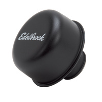 Edelbrock Black push-in Breather for valve covers. Steel with Edelbrock logo - Universal fitment with rubber grommet
