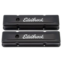 Edelbrock Chevy 350 Valve Rocker Covers, Black Steel Tall 1-1/4" PCV hole, Powdercoated SBC Small Block Chevy