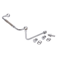 Dual Feed fuel inlet line, Steel Chrome, Fits Edelbrock thunder, AVS & AVS2 Carb, barbed end, 3/8" barbed end