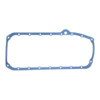 SBC Chevy 350 Oil sump pan gasket seal, 1 Piece, thick front seal, L/H Dipstick Blue Silicone Rubber. (Left Hand dipstick)