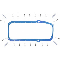 SBC CHEVY OIL SUMP PAN GASKET KIT 1 Piece Dual Dipstick Blue Silicone Rubber, both Side Dipstick, Small Block Chevy, Kit