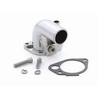 SBF Thermostat housing Water neck, Polished, 90 Deg angle, 1-1/2" Hose, Ford 302W 351W Windsor, Small Block Ford,