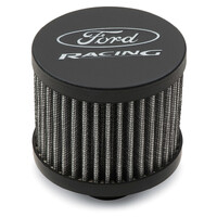 FORD SBF Windsor Cleveland Breather Push In - Black Crinkle - Ford Racing Logo 302W 347W 351W 1-1/4" hole