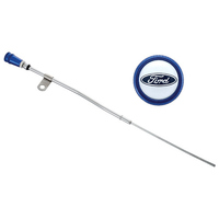 Small Block Ford Windsor 289 302W Dipstick - Chrome  1962-1978 with Ford Logo Blue handle
