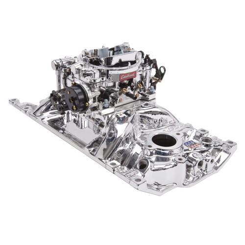 Edelbrock, Intake manifold, Carburetor, Thunder Series, AVS, carb gasket, Bolt Kit, Carb Studs, Throttle linkage, Fuel Line, Fuel, Gas, Induction kit,