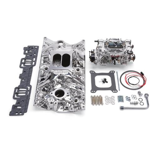 Edelbrock, Intake manifold, Carburetor, Thunder Series, AVS, carb gasket, Bolt Kit, Carb Studs, Throttle linkage, Fuel Line, Fuel, Gas, Induction kit,