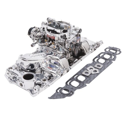 Edelbrock, Intake manifold, Carburetor, Thunder Series, AVS, carb gasket, Bolt Kit, Carb Studs, Throttle linkage, Fuel Line, Fuel, Gas, Induction kit,