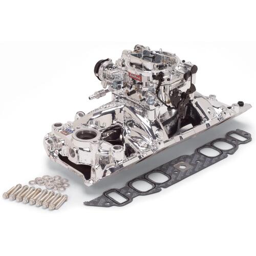 Edelbrock, Intake manifold, Carburetor, Thunder Series, AVS, carb gasket, Bolt Kit, Carb Studs, Throttle linkage, Fuel Line, Fuel, Gas, Induction kit,