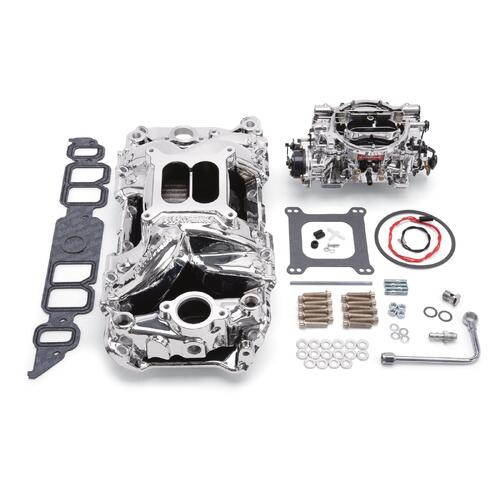 Edelbrock, Intake manifold, Carburetor, Thunder Series, AVS, carb gasket, Bolt Kit, Carb Studs, Throttle linkage, Fuel Line, Fuel, Gas, Induction kit,