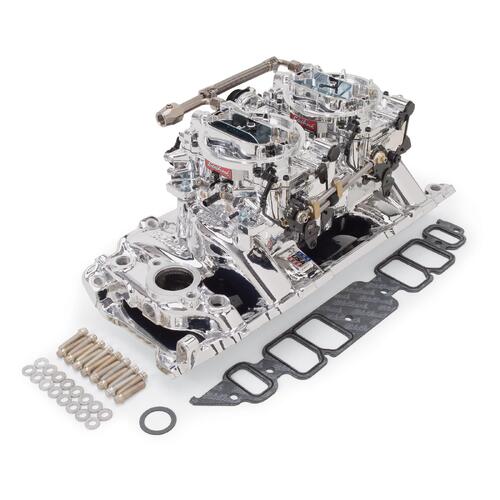 Edelbrock, Intake manifold, Carburetor, Thunder Series, AVS, carb gasket, Bolt Kit, Carb Studs, Throttle linkage, Fuel Line, Fuel, Gas, Induction kit,