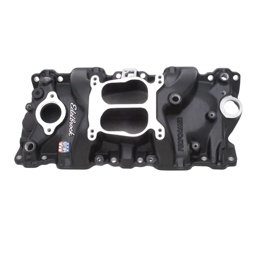 21043, Chevy, Chevrolet, Edelbrock, Intake Manifold, Intake, Manifold, Dual-Plane, Performer, Black Powder Coated