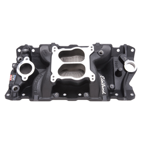 26013, Chevy, Chevrolet, Edelbrock, Intake Manifold, Intake, Manifold, Dual-Plane, Performer, Black Powder Coated, Air-Gap