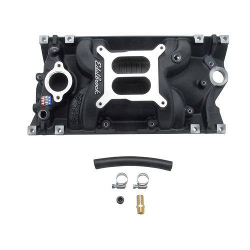 27163, Chevy, Chevrolet, Edelbrock, Intake Manifold, Intake, Manifold, Dual-Plane, Performer EPS, Black Powder Coated