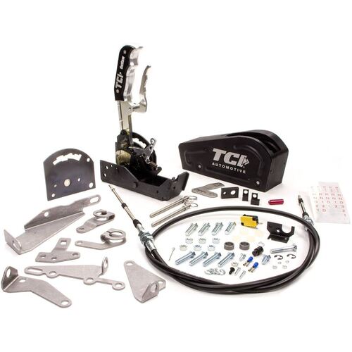 Outlaw Ratchet Shifter 3-Speed Reverse Shift Pattern, Black Cover. Bang Shift type with Pistol Grip Shifter Kit - Ford C4 & Th350 Th400