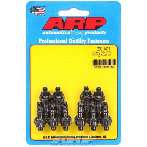 FRONT TIMING COVER STUDS BBC 454  SBC 350 Big & Small Block Chevy - Black 12 point 400 396 454 502