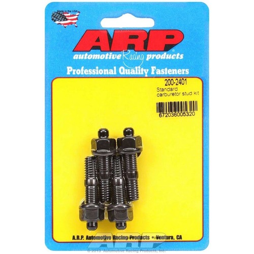 Carburetor Carby Studs kit, Suits NO Spacer, 1.700" long Hex Nuts, 5/16-18 and 5/16-24 in Thread, Black Oxide, Set of 4
