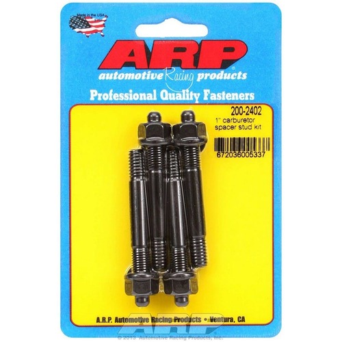 Carburetor Carby Studs kit, Suits 1" Spacer, 2.700" long Hex Nuts, 5/16-18 and 5/16-24 in Thread, Black Oxide, Set of 4