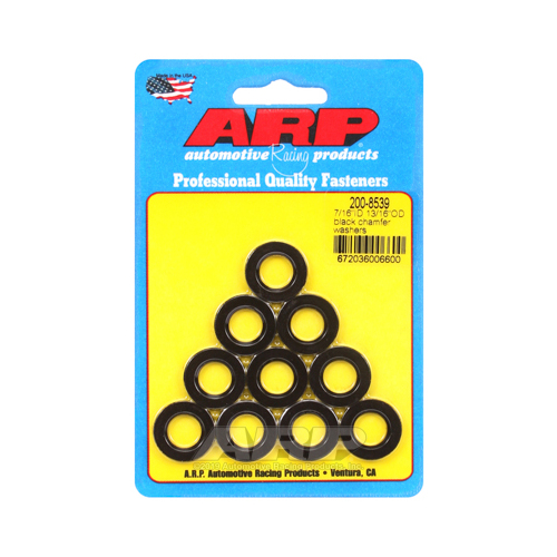 Cylinder Head Washers, 7/16 ID 13/16 OD black with chamfer, Flat washers, hardened (Chevy 350 SBC)