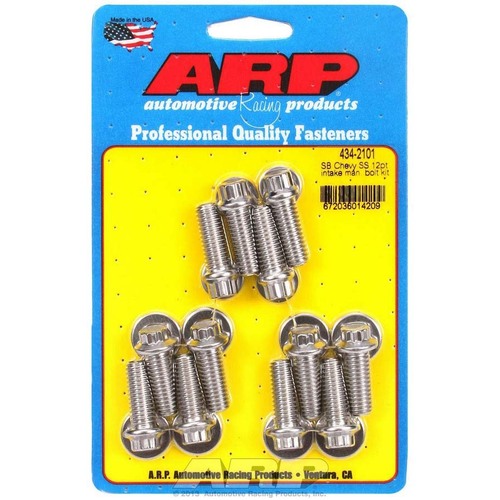 SBC SMALL BLOCK CHEVY INTAKE MANIFOLD BOLT SET STAINLESS STEEL 12 POINT OEM, 327 350 400