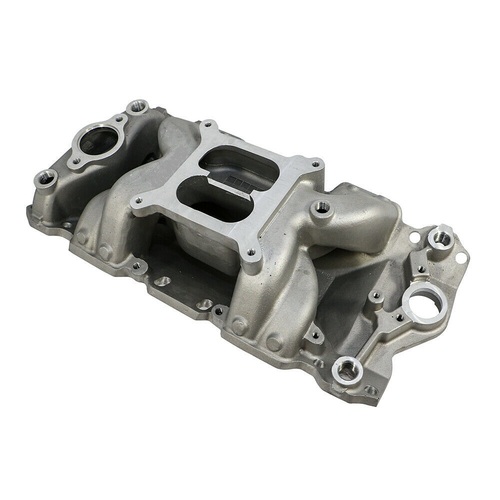 SATIN SBC 350 SMALL BLOCK CHEVY INTAKE INLET MANIFOLD DUAL PLANE RPM AIR GAP TYPE