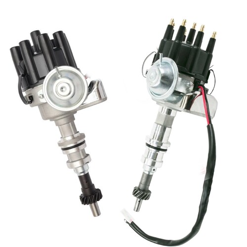 Tested & Curved 302 351C Cleveland Distributor. HEI & Female socket (2) caps, Cast OEM factory look, Bosch Electronic type, Ready to run distributor