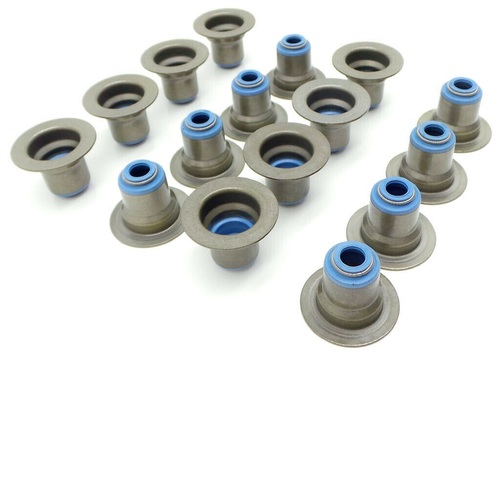 LS1, LS2, LS3 Dual Spring Valve Stem Seals 1 piece, Top Hat type spring locator for .500" Guide Size, 8mm Valve Stem 5.7L, 6.0L, 6.2L, Set of 16