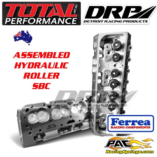 Pair Small Block Chevy 350 Cylinder heads, Complete Assembled for Hydraulic Roller Cam, Angle Plug