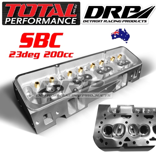 PAIR SBC Small Block Chev 350 Cylinder heads by DRP 196cc 23Â°+64cc Alloy STRAIGHT Plug (Bare)