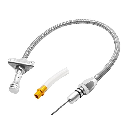Chevy GM Turbo TH350 TH400 Flexible Transmission Dipstick Filler Tube, Firewall mounted, Braided Stainless( T350, T400)