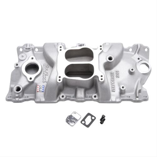 Small Block Chevy intake manifold Dual-Plane Q-Jet / Spread bore Performer inlet, Satin 305 327 350 400 SBC