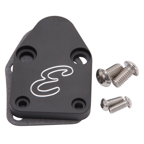 Small Block Chevy 327 350 Fuel pump "Block-off plate" SBC - Black Billet Aluminium with gasket & stainless screws.