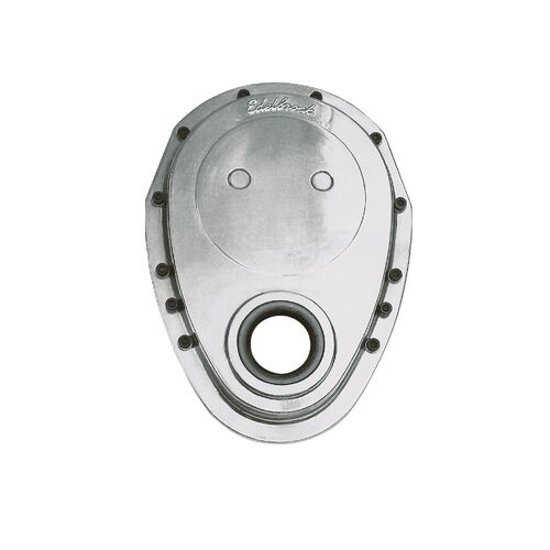 Front Cam Timing Chain Cover, Aluminum SBC, Small Block Chevy 350 Polished