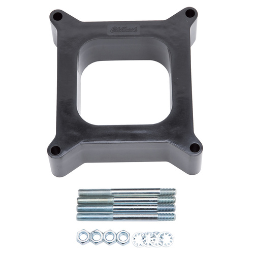2" Tall Carburetor Spacer adapter, square-bore. 4-barrel open spacer Black Phenolic Plastic suits Holley Carby 4150 standard flange,