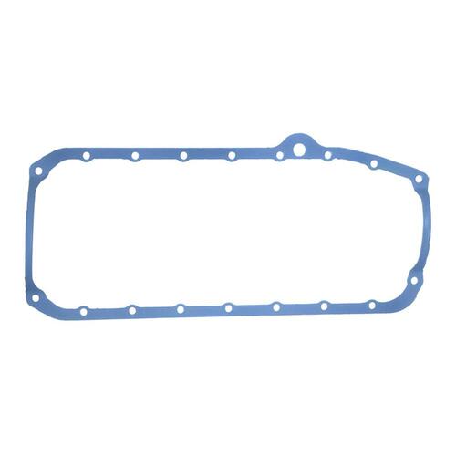 SBC Chevy 350 Oil sump pan gasket seal, 1 Piece, thick front seal, L/H Dipstick Blue Silicone Rubber. (Left Hand dipstick)