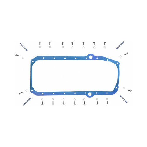 SBC CHEVY OIL SUMP PAN GASKET KIT 1 Piece Dual Dipstick Blue Silicone Rubber, both Side Dipstick, Small Block Chevy, Kit