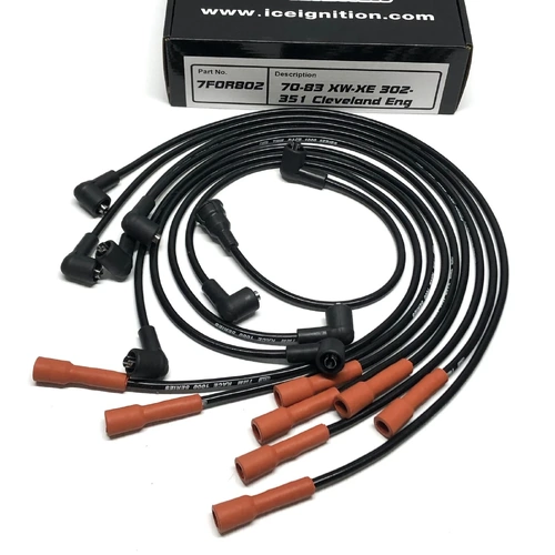 FORD 351C Cleveland XW XY GT OEM Factory Look Spark Plug Ignition Leads. 7mm KITS STANDARD CAP  BLACK / ORANGE BOOTS