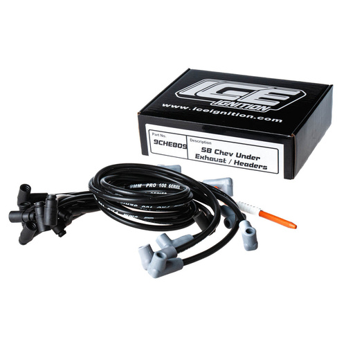 Spark Plug Wires SBC Chevy 350 9MM HEI ignition leads Set Under headers Black 90/90 Kit Small Block HEI CAP