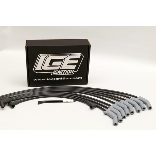 9MM V8 Universal Spark Plug leads Wires Kit, Unfinished, Cut to length, 90 deg  HEI Cap /45 deg Grey Plug Boots, Black leads, inc Numbers