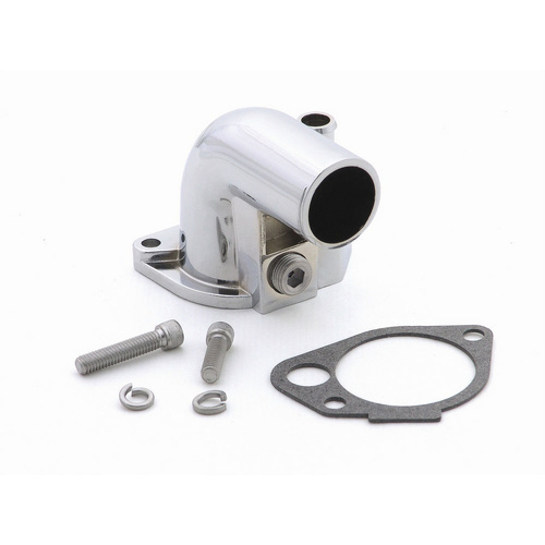 SBF Thermostat housing Water neck, Polished, 90 Deg angle, 1-1/2" Hose, Ford 302W 351W Windsor, Small Block Ford,