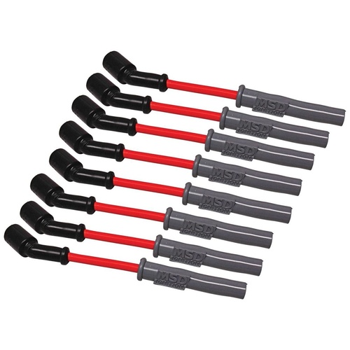 LS Spark Plug Wire ignition leads Set Spiral Core, 8.5 mm, Red, Straight Plug Boots, Socket Style, GM LS-Series, Kit